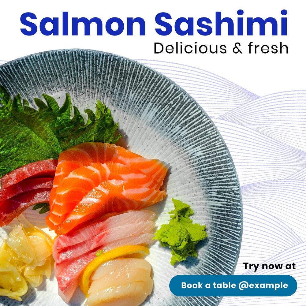 Japanese salmon sashimi Instagram post template, editable text