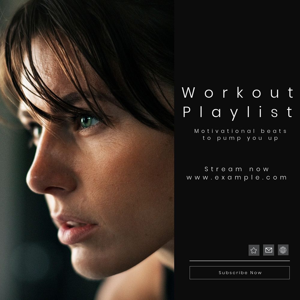 Workout playlist  Instagram post template, editable text