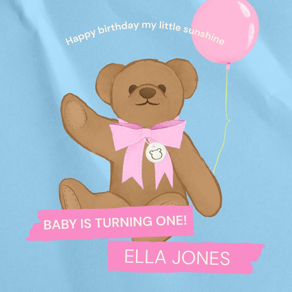 Baby birthday Instagram post template, editable text