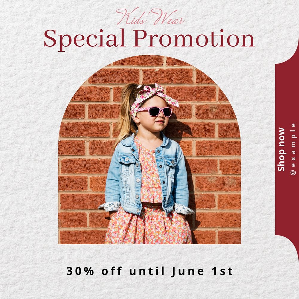 Kids' wear promotion Instagram post template, editable text