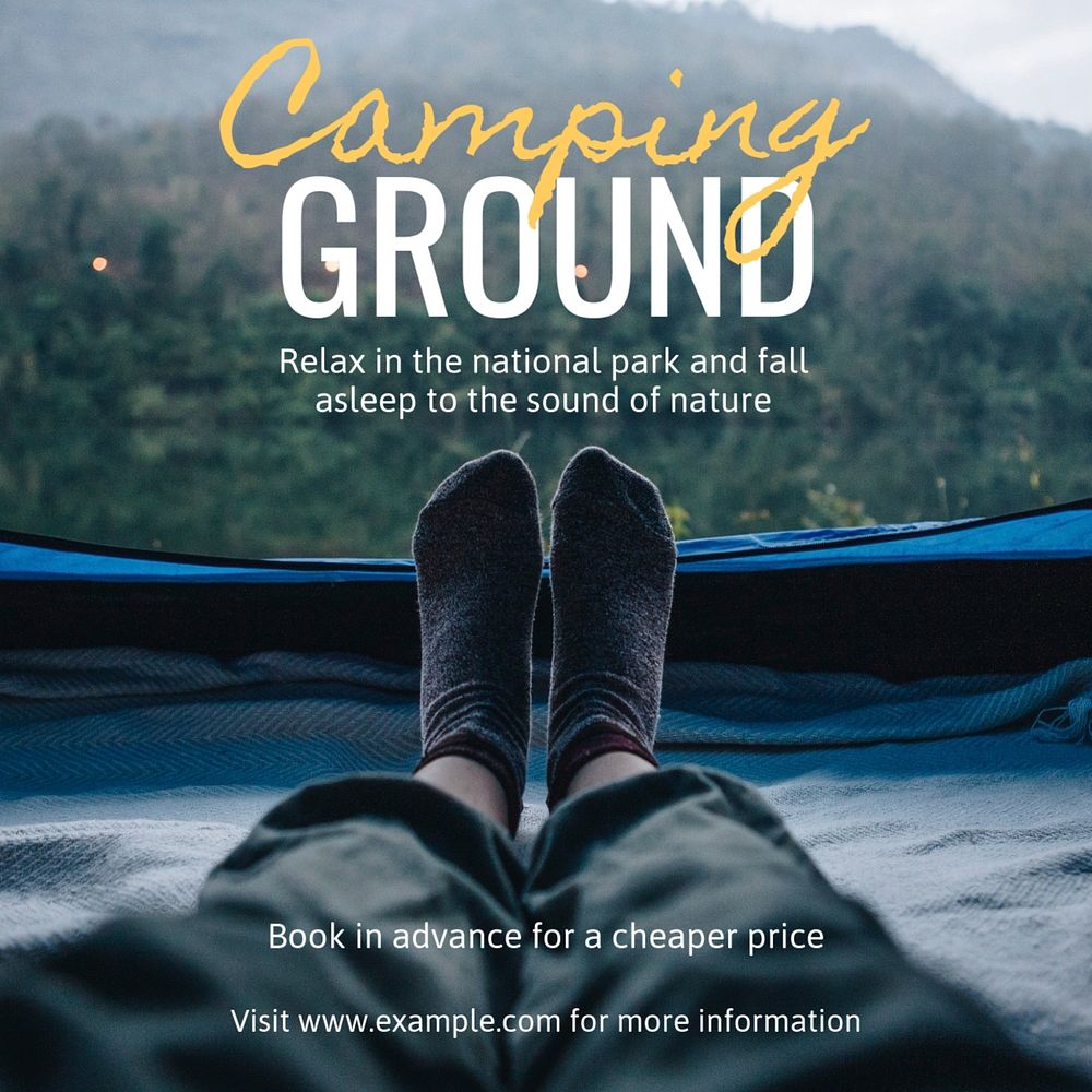 Camping ground Instagram post template, editable text