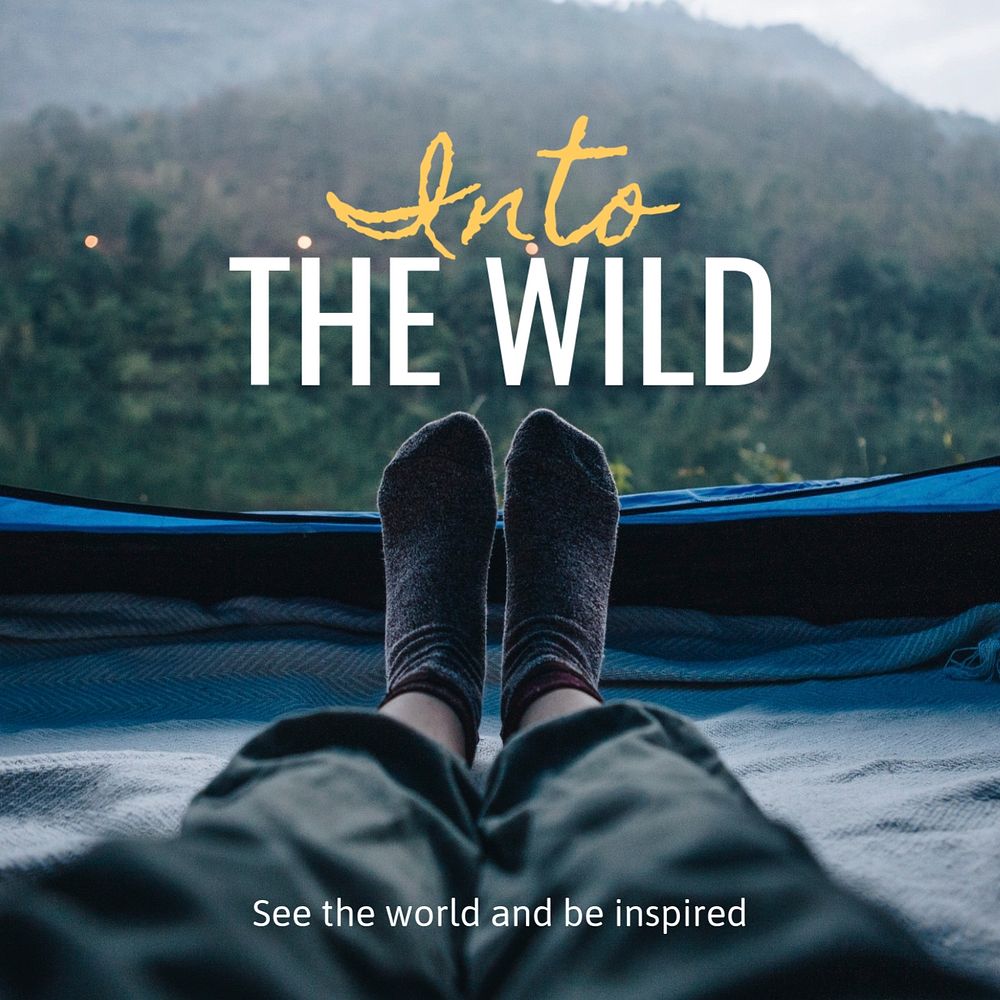 Into the wild Instagram post template, editable text