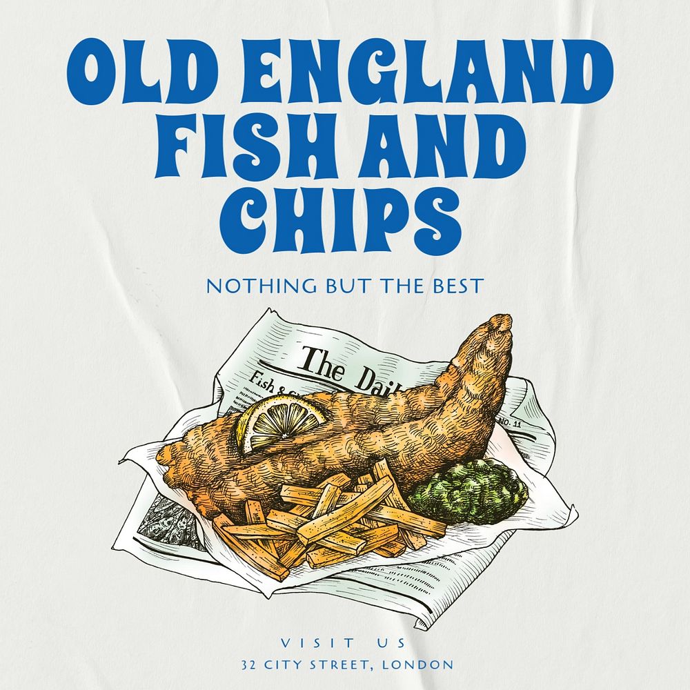 Fish and chips Instagram post template, editable text