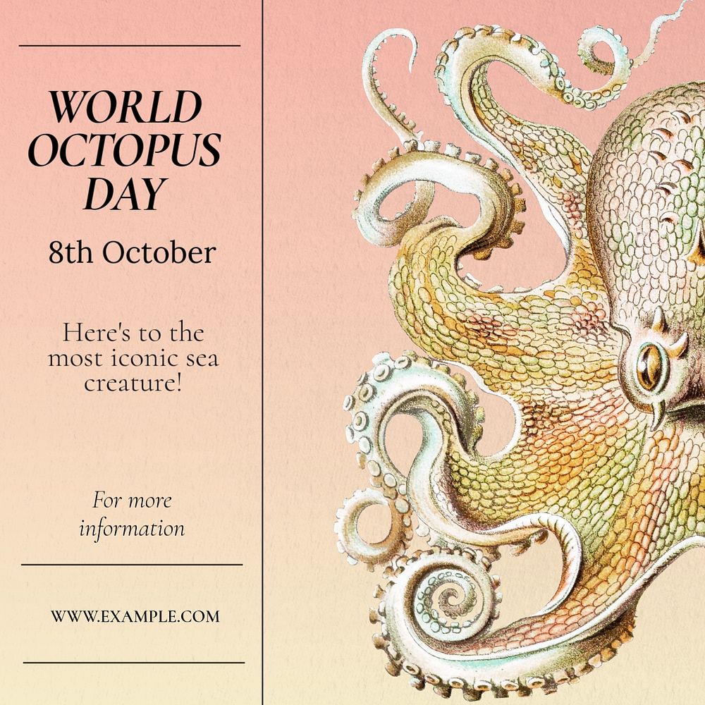 World octopus day Instagram post template, editable text