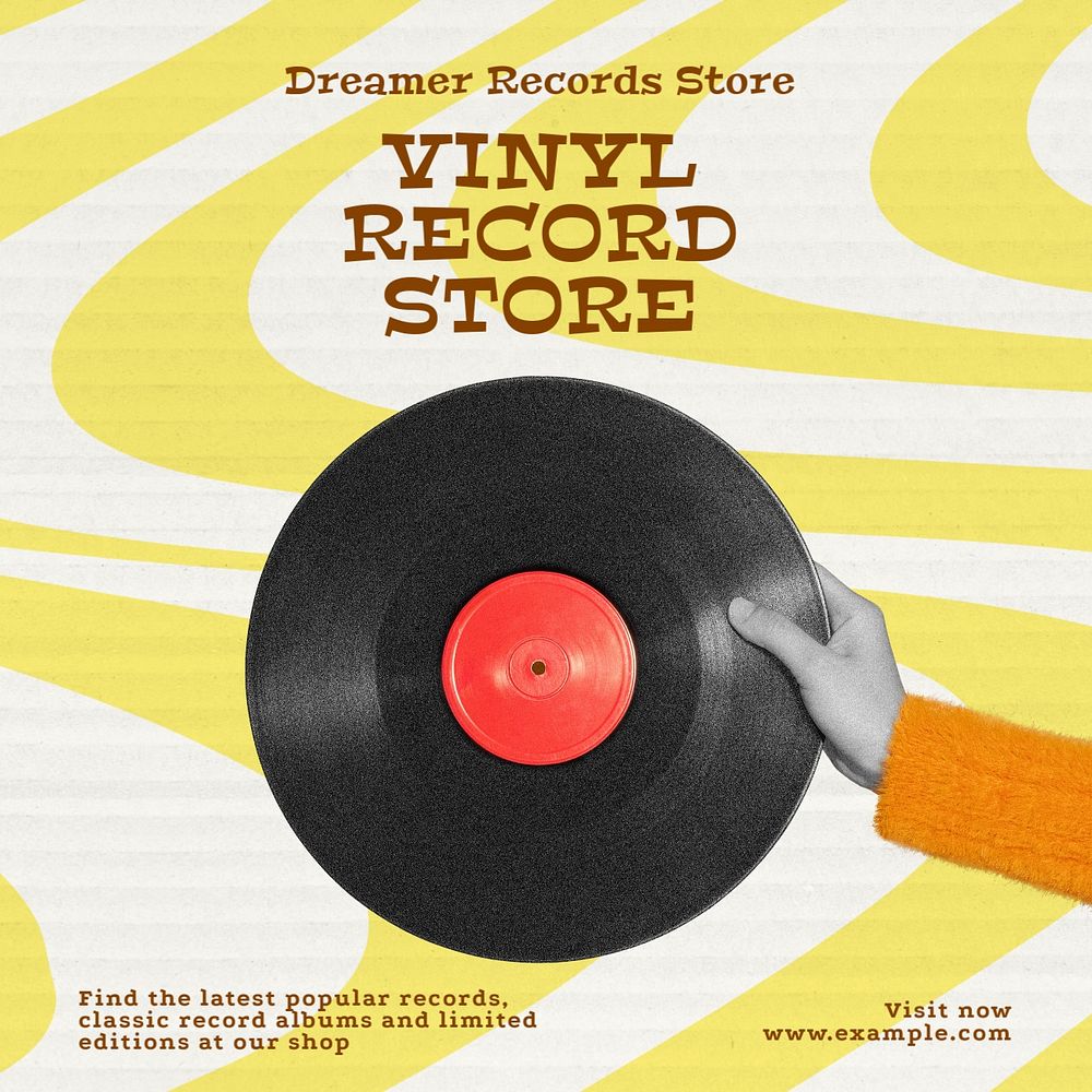 Vinyl record store Instagram post template, editable text