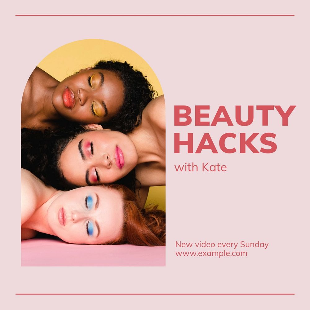 Beauty hacks Instagram post template, editable text