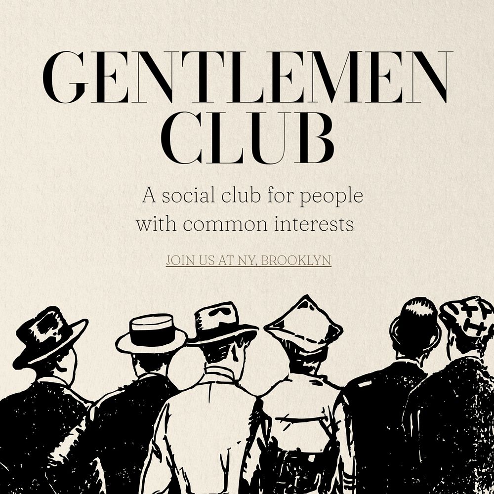 Gentlemen club Instagram post template, editable text