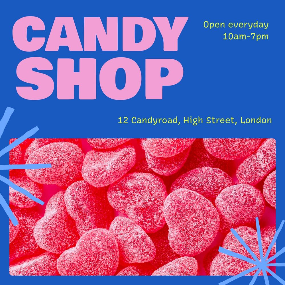 Candy shop Instagram post template, editable text