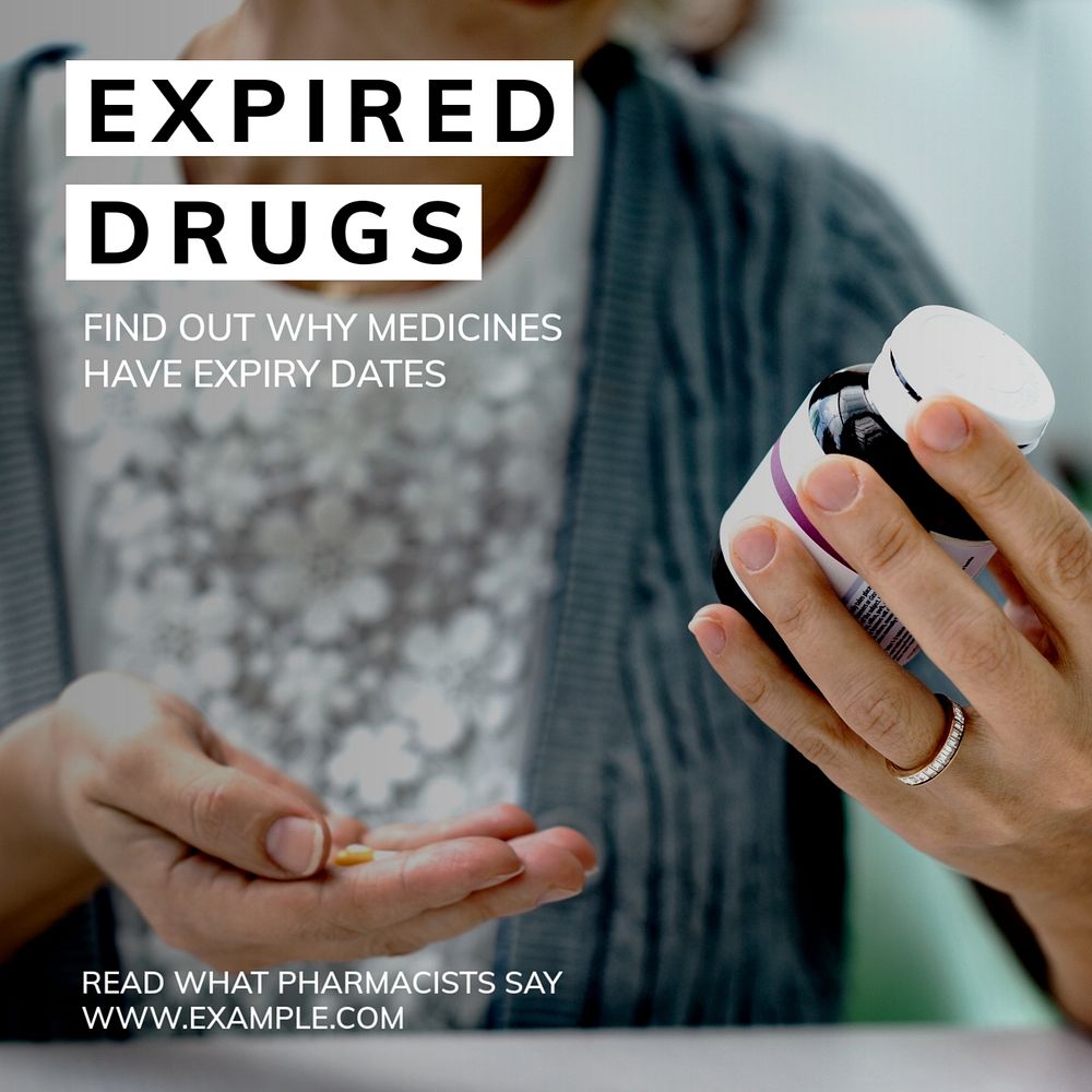 Drug expiry Instagram post template, editable text