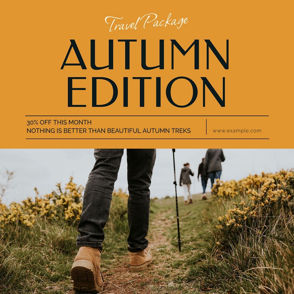 Autumn travel Instagram post template, editable text