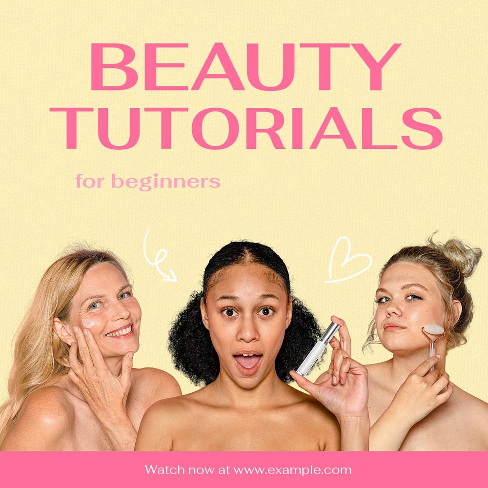 Beauty tutorials Instagram post template, editable text