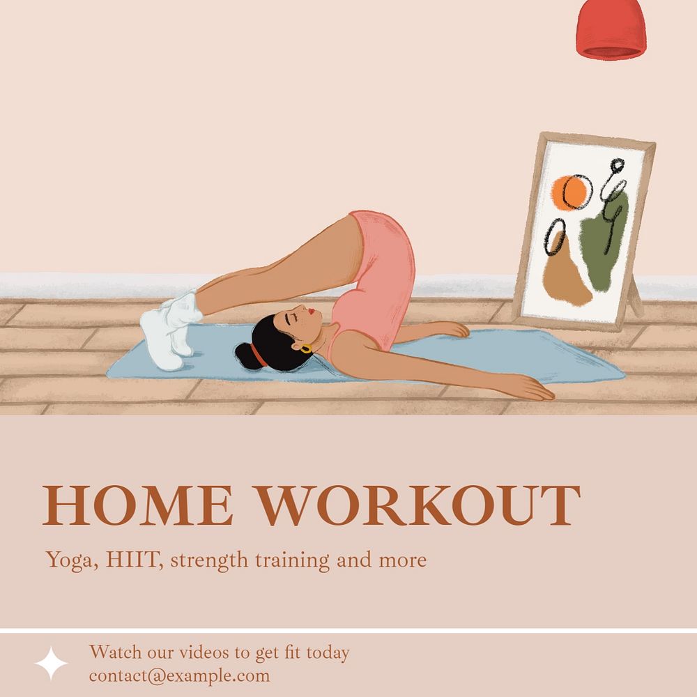 Home workout videos Instagram post template, editable text