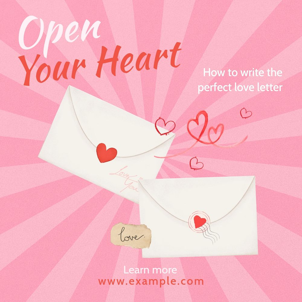 Love letter  Instagram post template, editable text