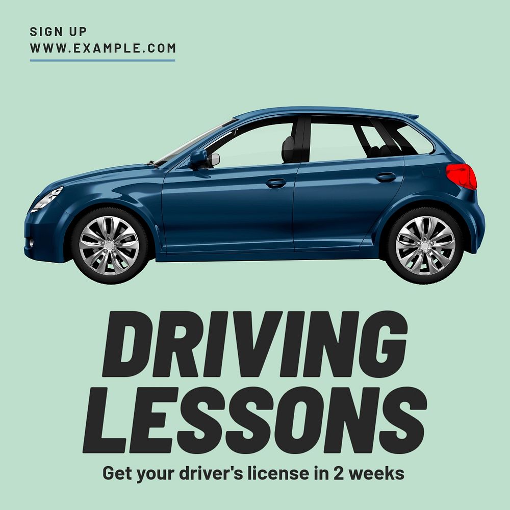 Driving lessons  Instagram post template, editable text