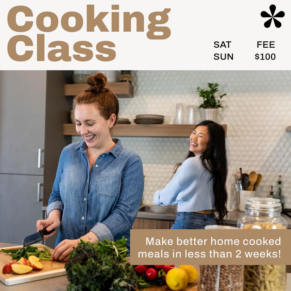 Cooking class Instagram post template, editable text