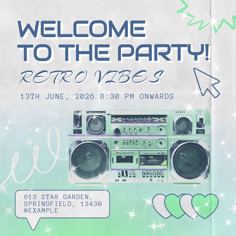 Retro party Instagram post template, editable text