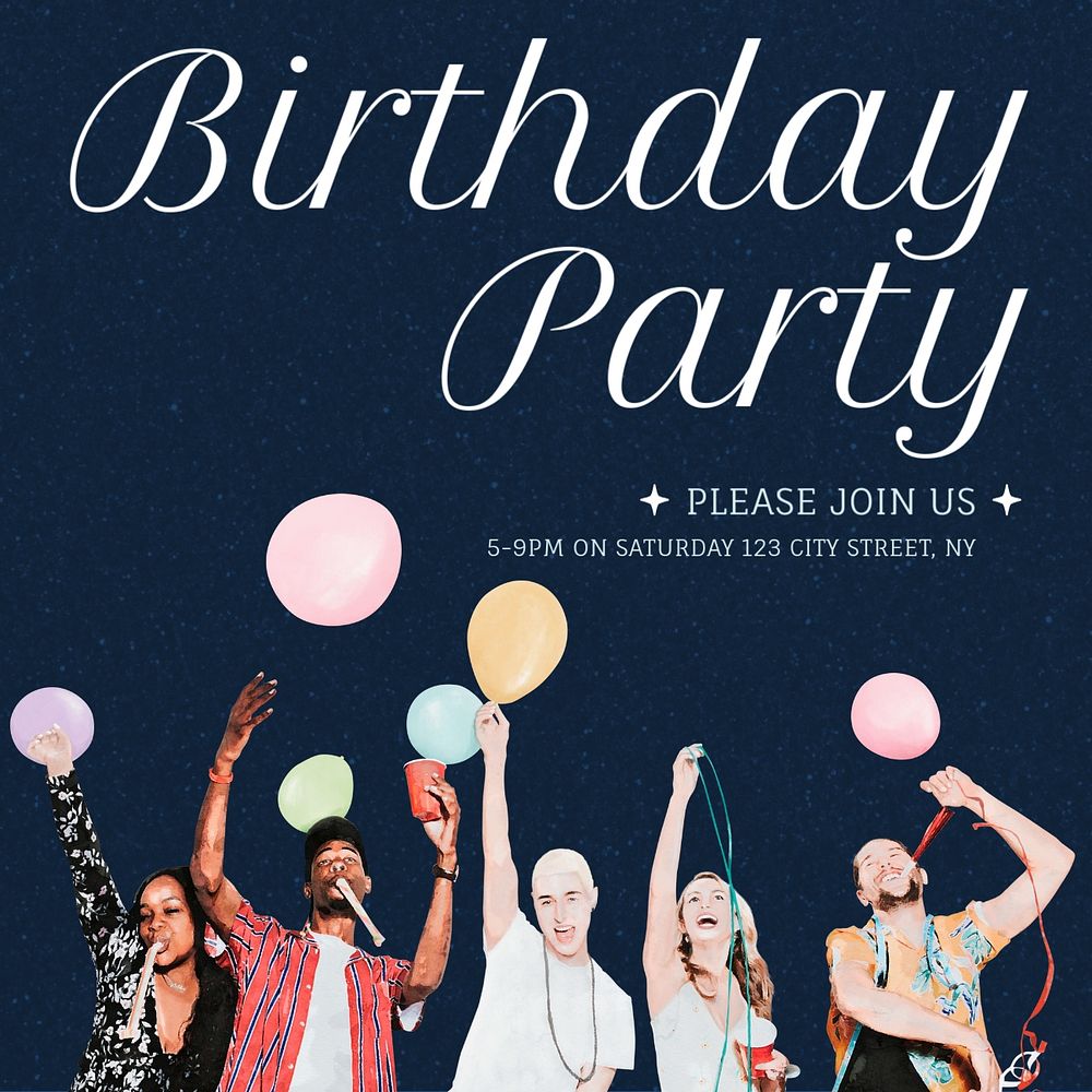 Birthday party Instagram post template, editable text