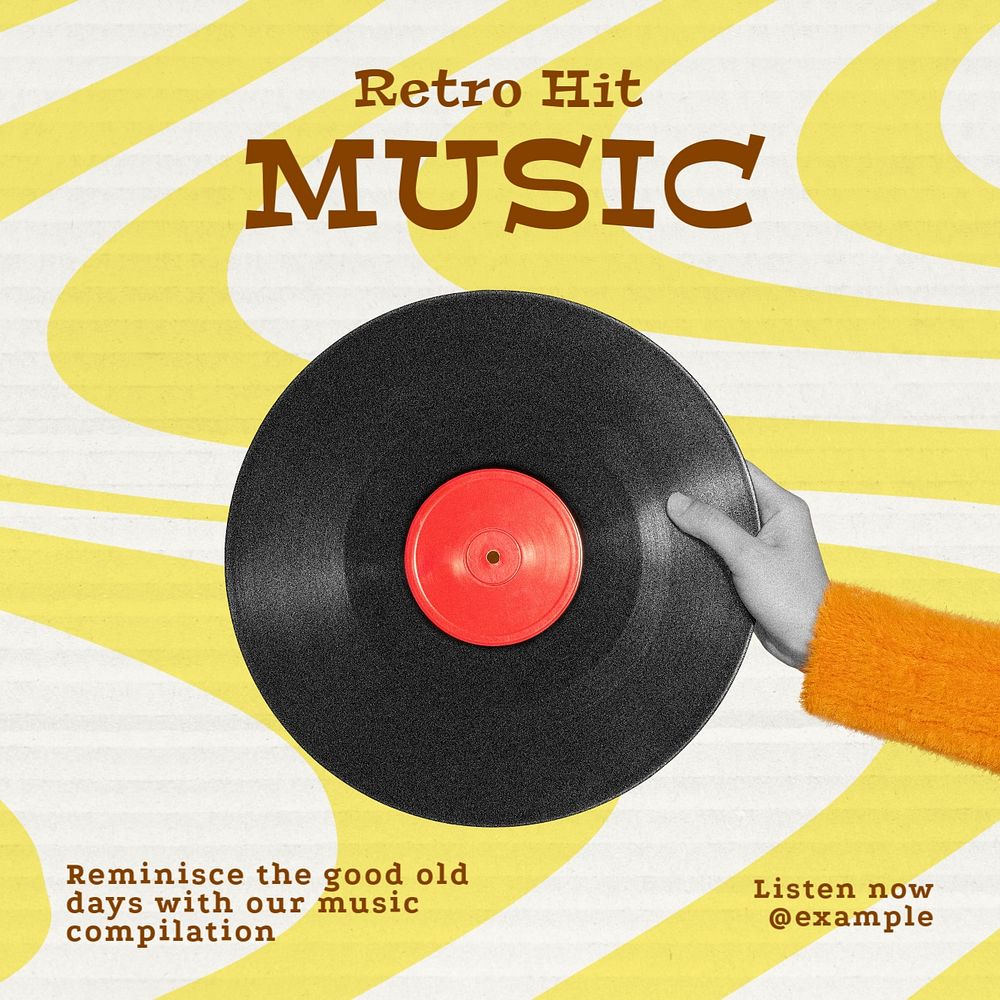 Retro music playlist Instagram post template, editable text