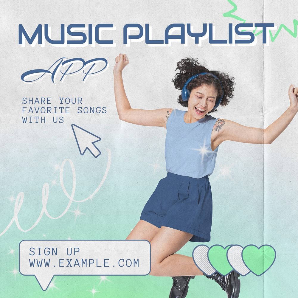 Music playlist app Instagram post template, editable text