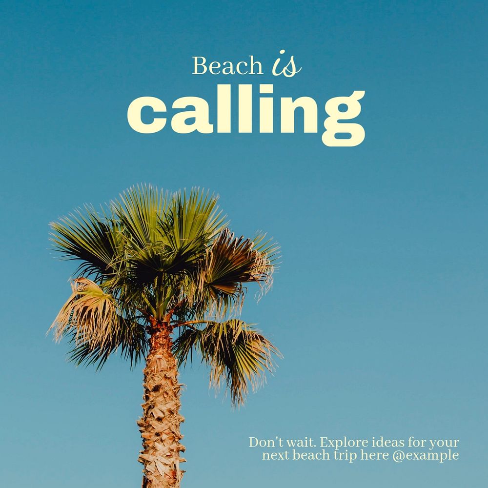 Beach is calling Instagram post template, editable text