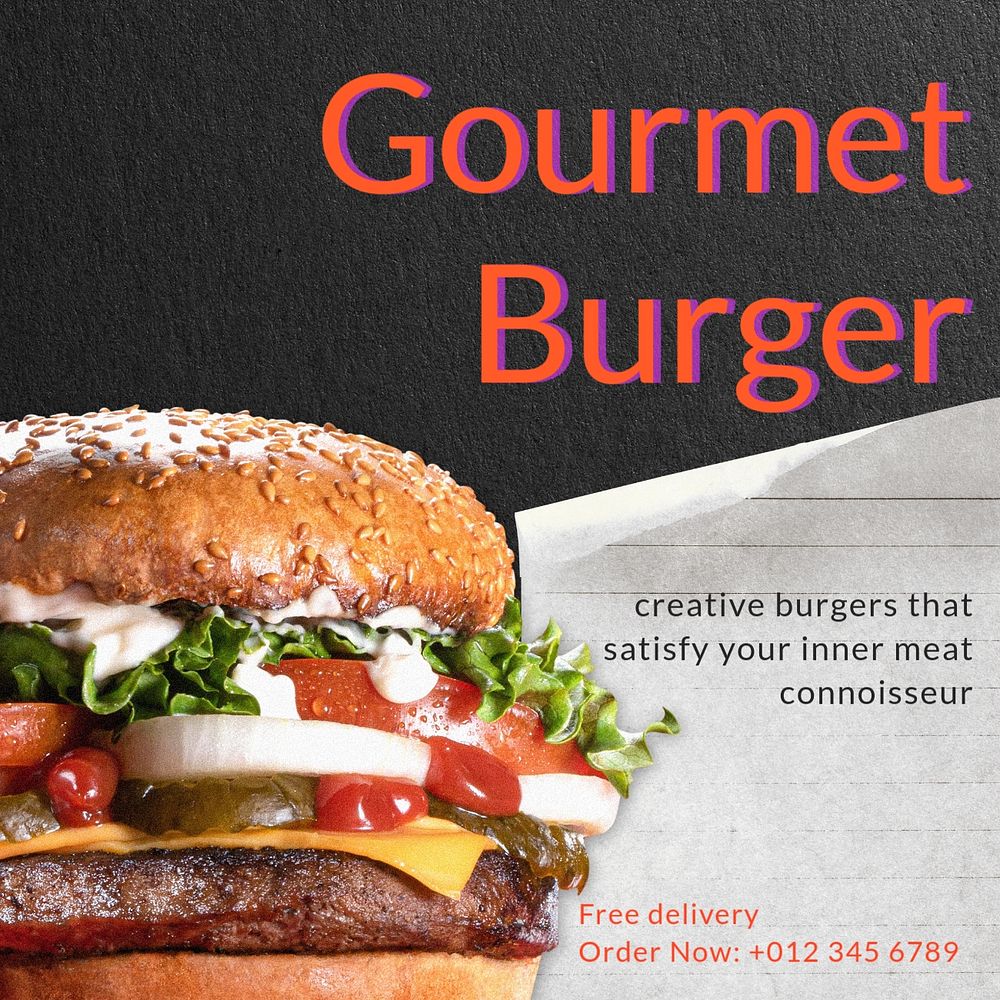 Gourmet burger Instagram post template, editable text