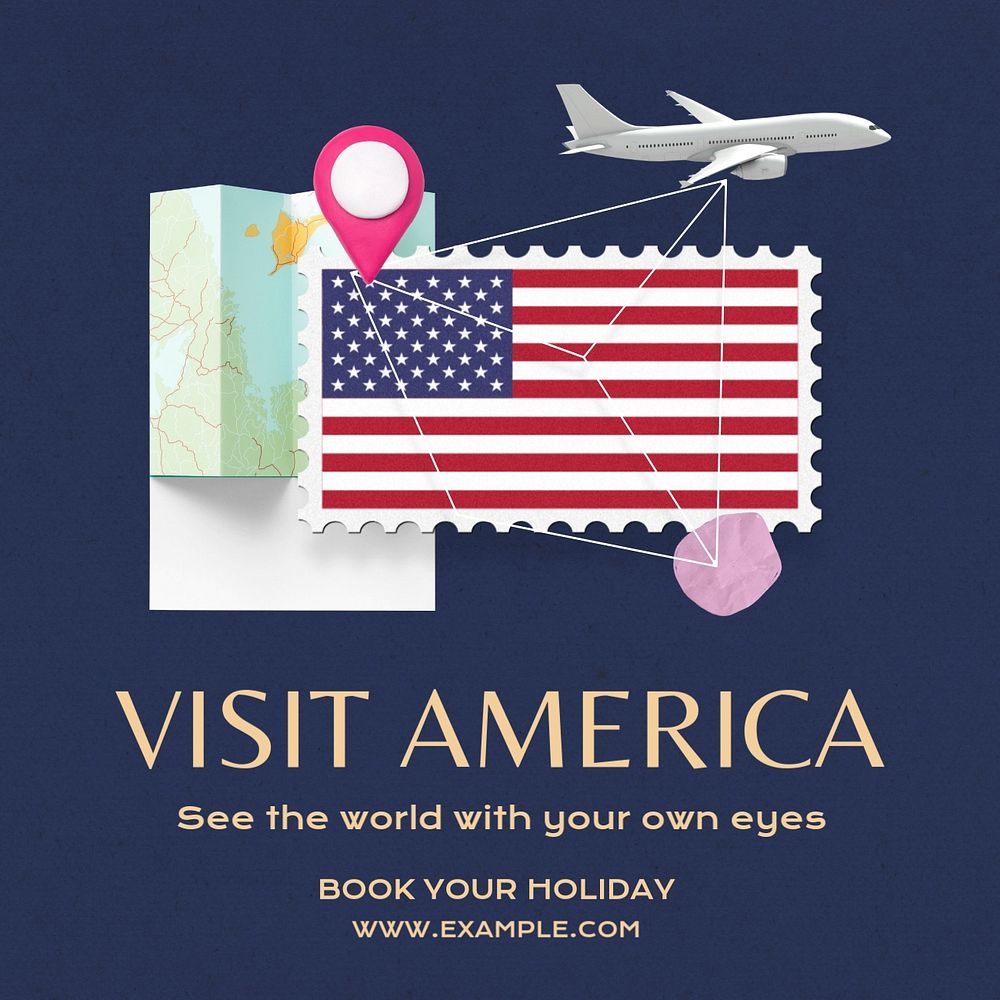 Visit america Instagram post template, editable text