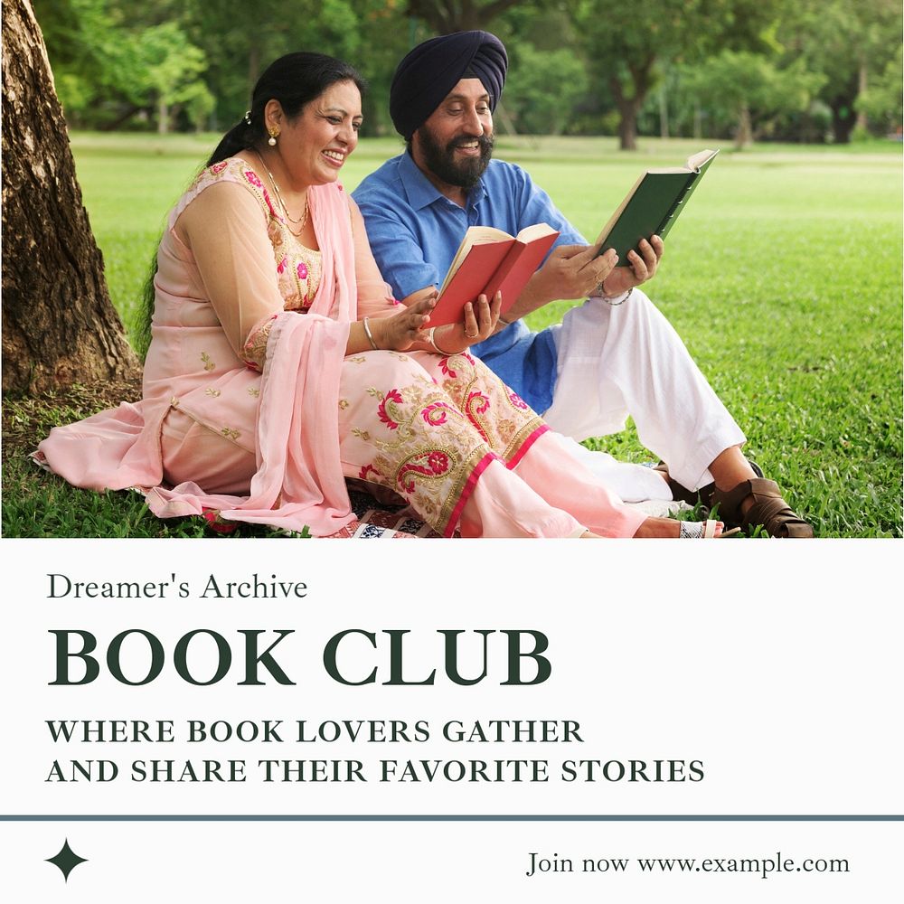 Book club Instagram post template, editable text