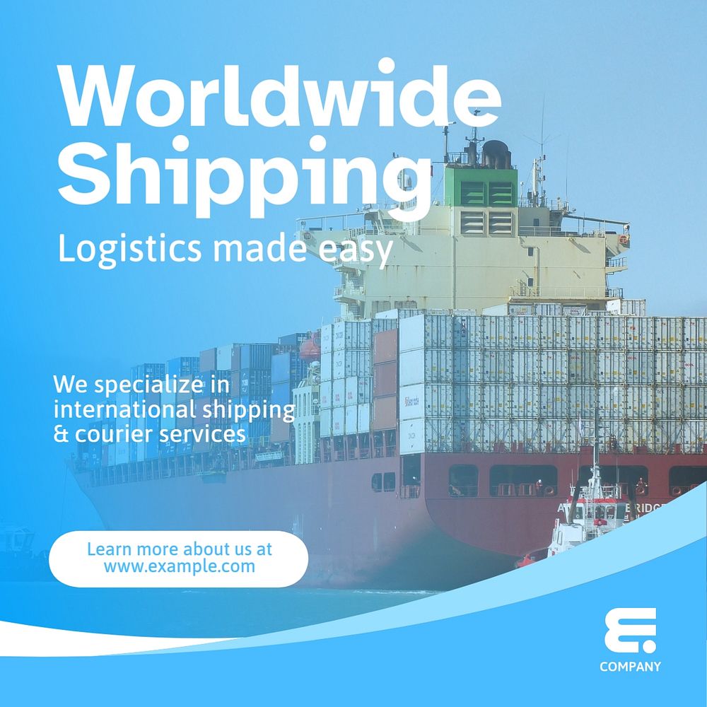 Worldwide shipping Instagram post template, editable text