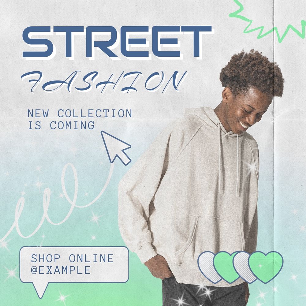 Street fashion Instagram post template, editable text