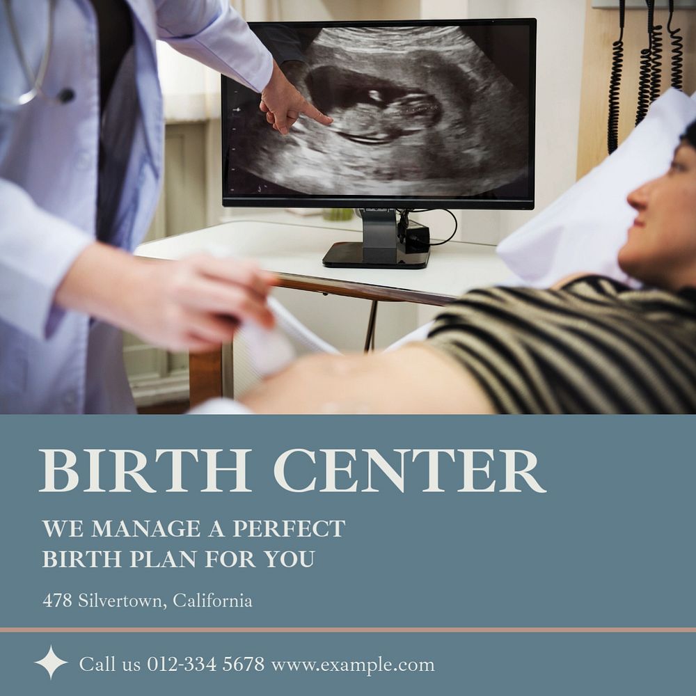 Birth center Instagram post template, editable text