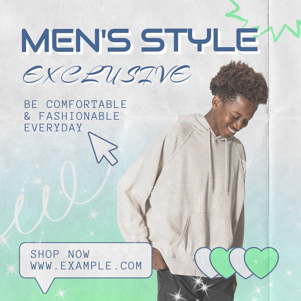 Men's fashion Instagram post template, editable text