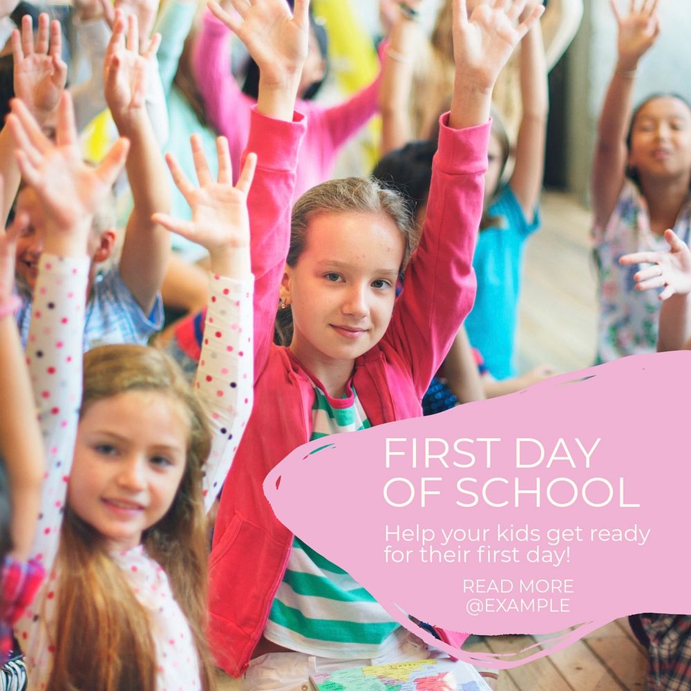 First school day Instagram post template, editable text