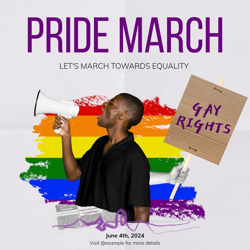 Pride march Instagram post template, editable text