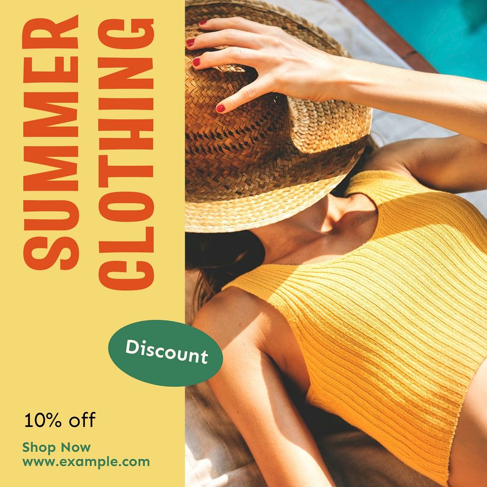 Summer clothing discount Instagram post template, editable text