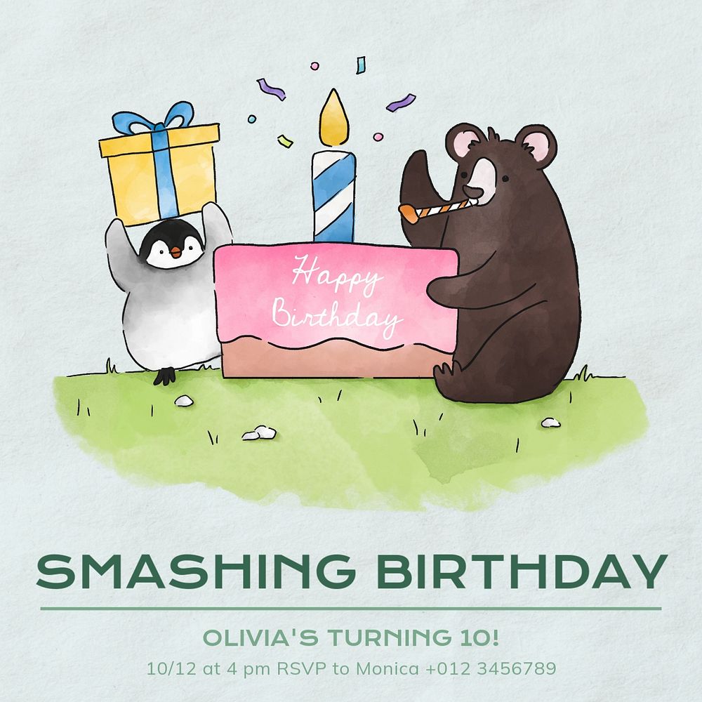 Smashing birthday Instagram post template, editable text