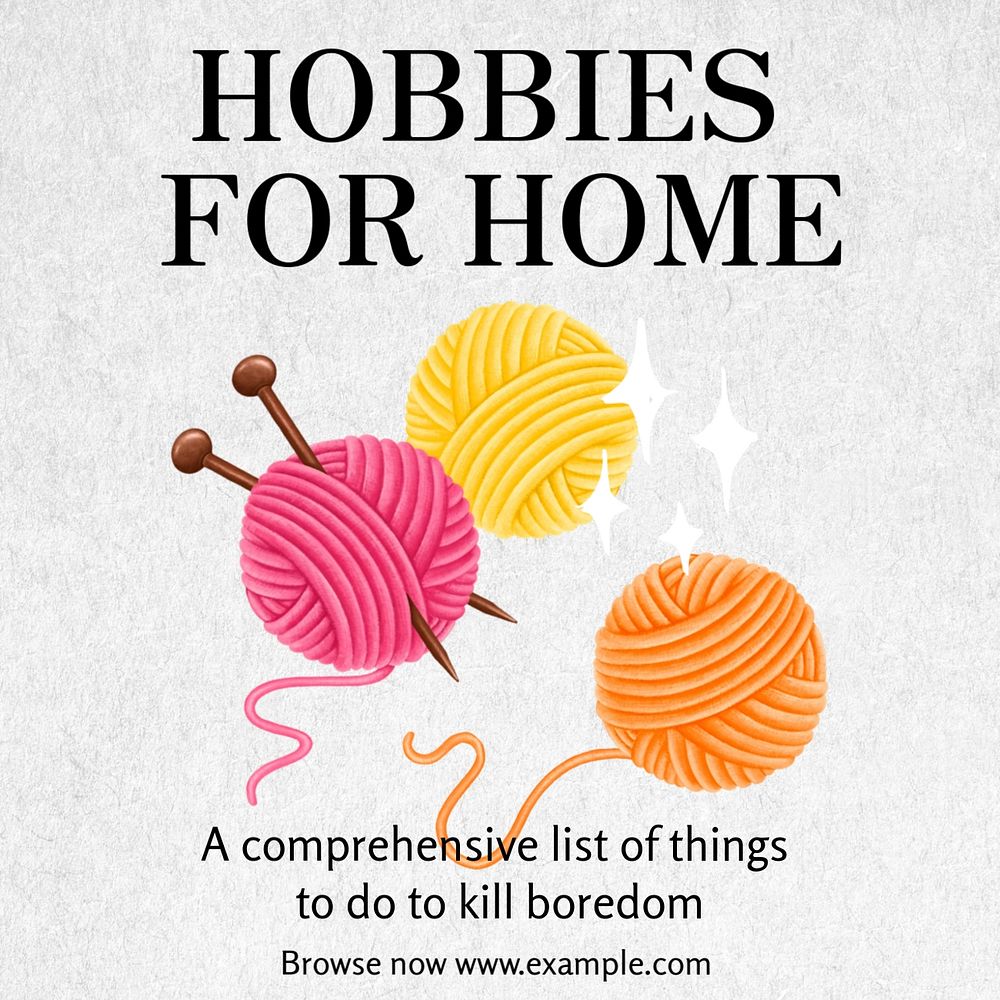 Hobbies for home Instagram post template, editable text