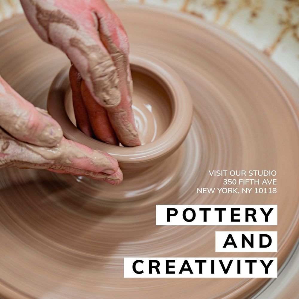 Pottery and creativity Instagram post template, editable text