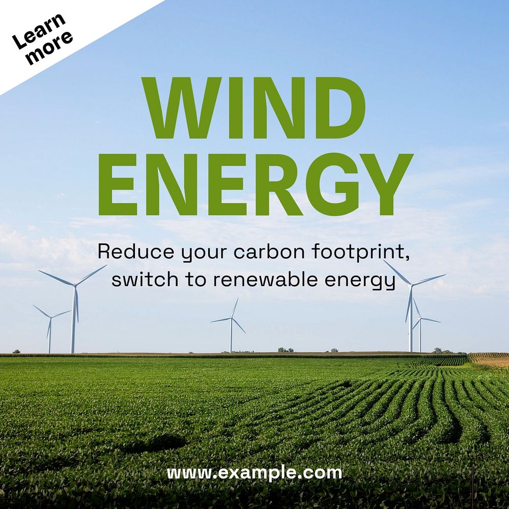 Wind energy  Instagram post template, editable text