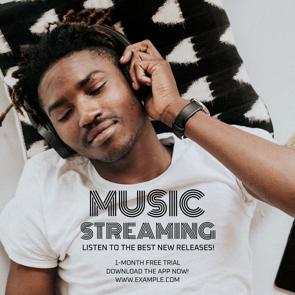 Music streaming  Instagram post template, editable text