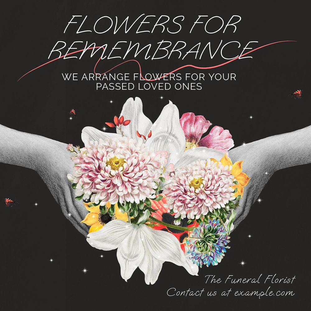 Funeral flowers Instagram post template, editable text