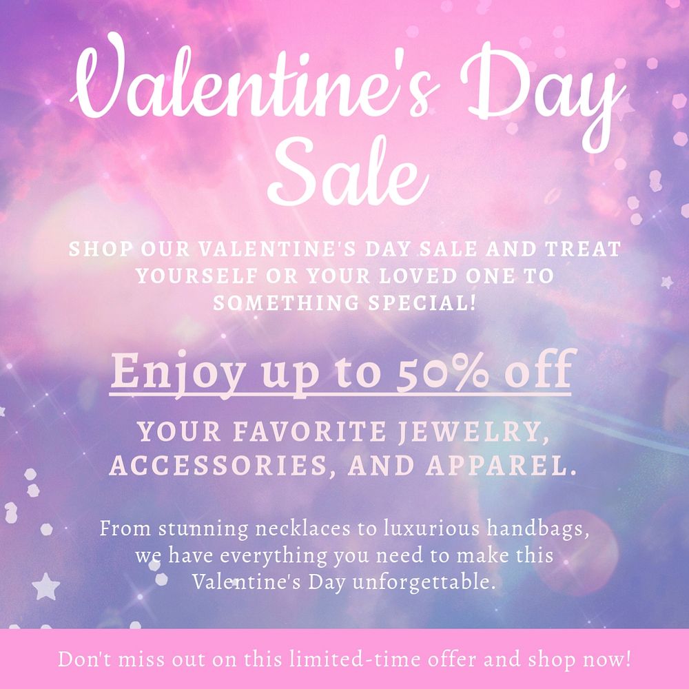 Valentine's day sale Instagram post template, editable text