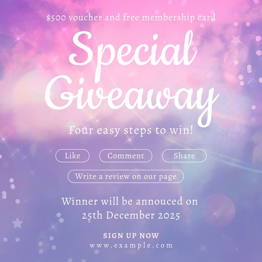 Special giveaway Instagram post template, editable text