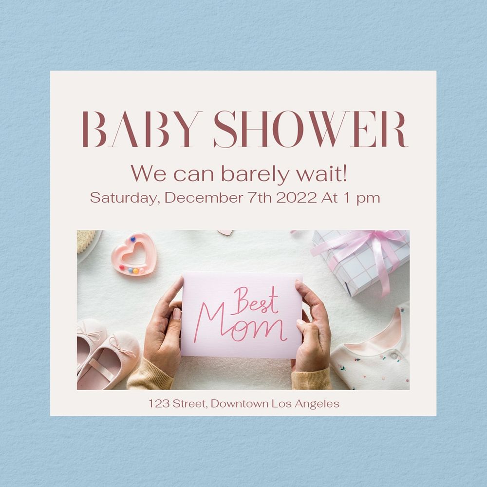 Baby shower Instagram post template, editable text