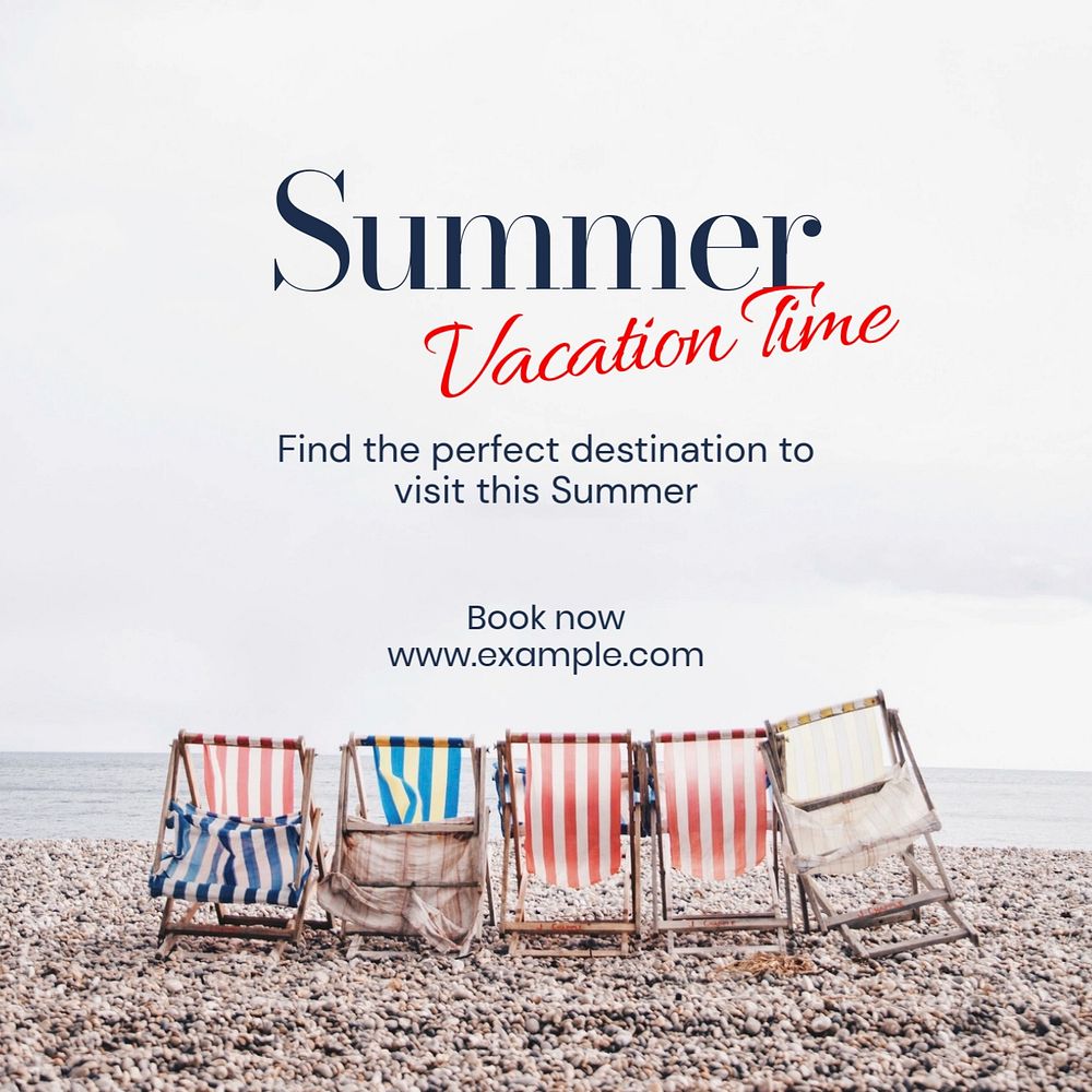 Summer vacation time Instagram post template, editable text