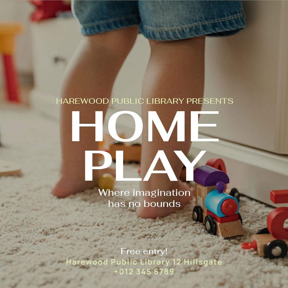 Home play Instagram post template, editable text