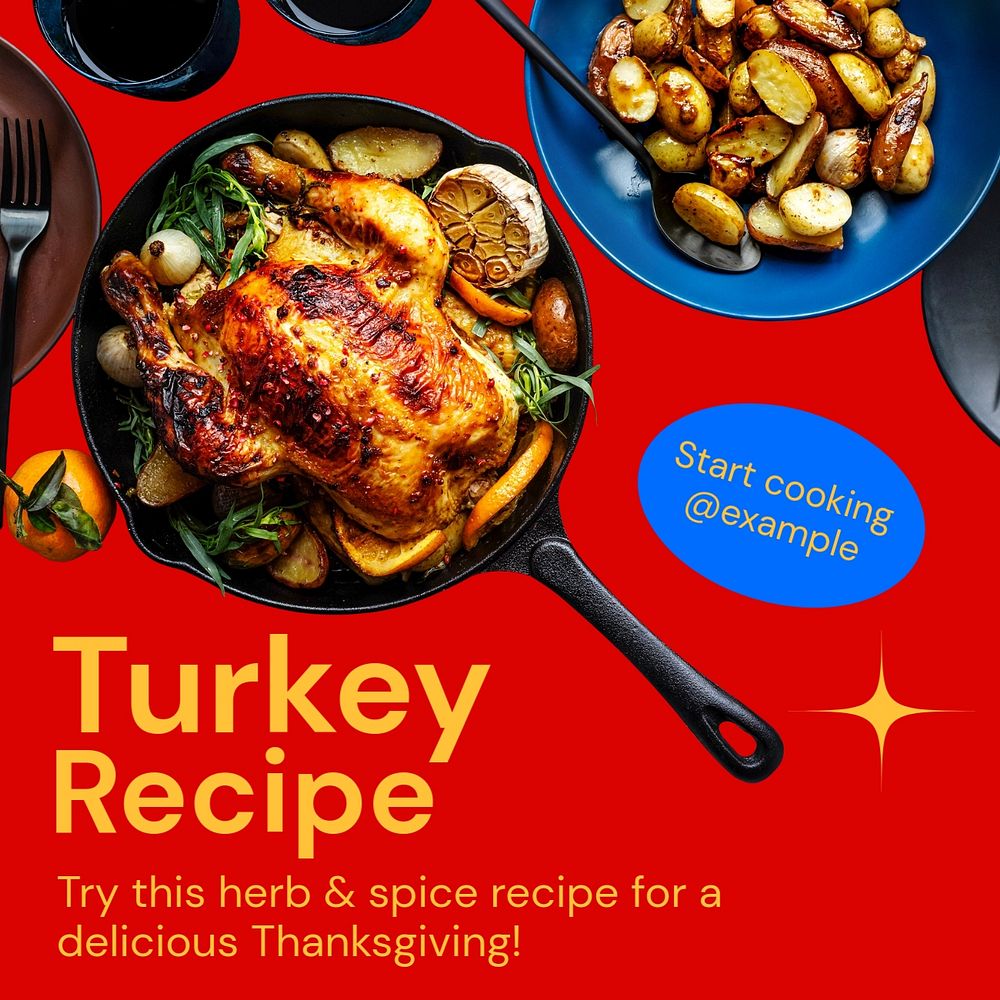 Turkey recipe Instagram post template, editable text