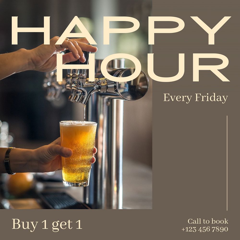 Beer happy hour  Instagram post template, editable text