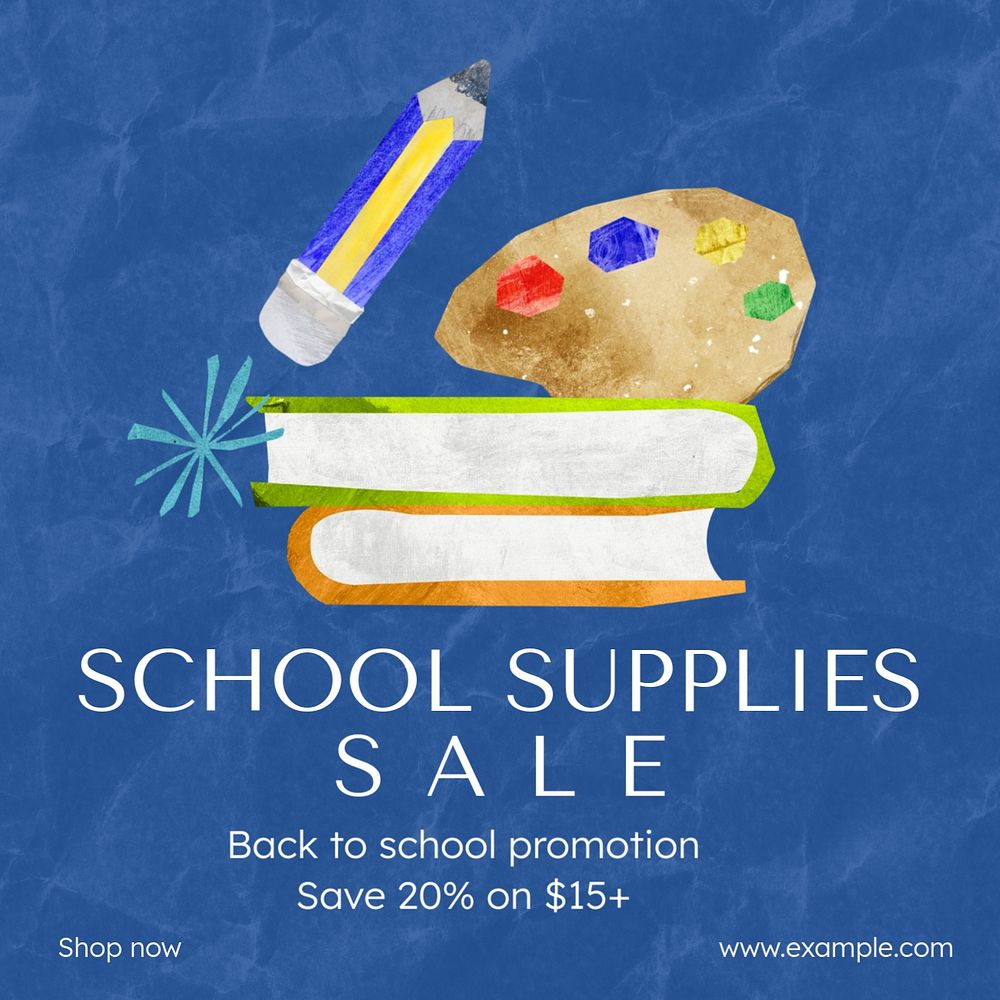 School supplies sale Instagram post template, editable text