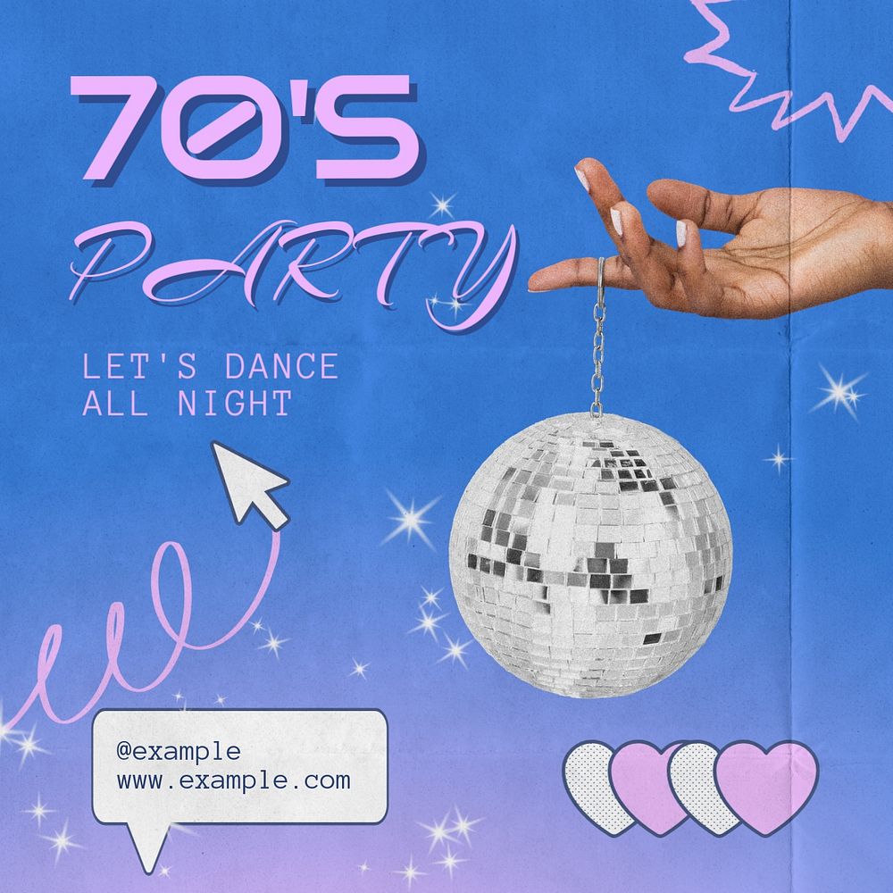 70s party Instagram post template, editable text