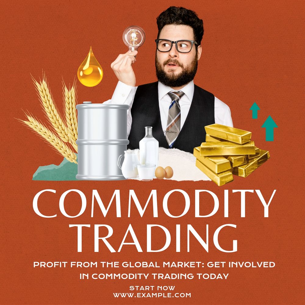 Commodity trading Instagram post template, editable text